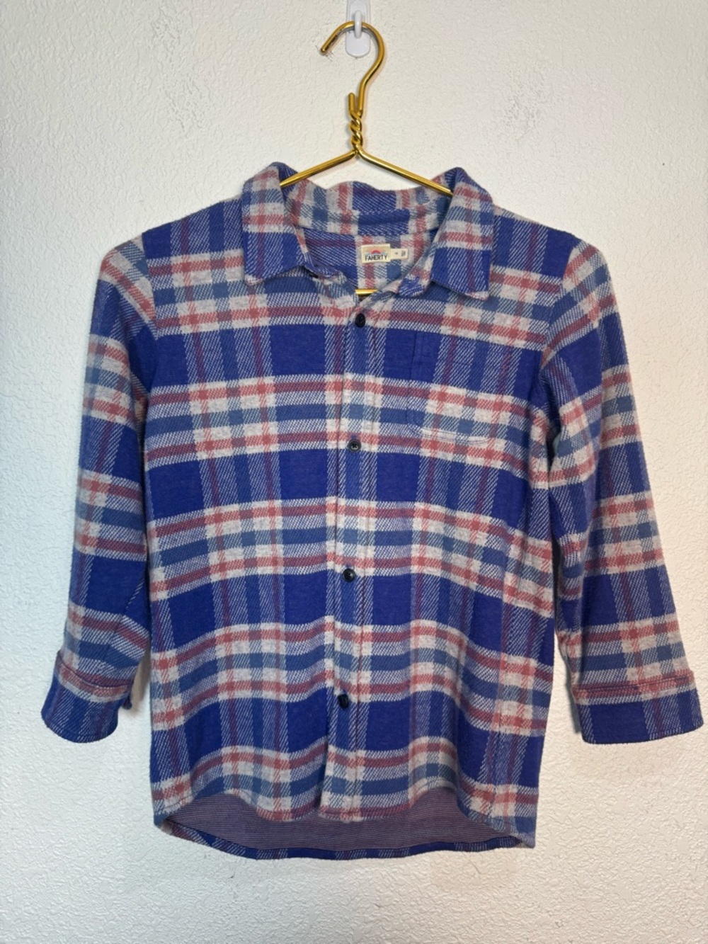 Faherty plaid flannel button shirt size 10 pink blue